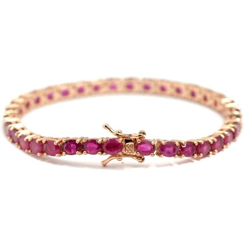 925 Sterling Silver 14K Rose Gold Plating Natural Ruby Gemstone Tennis Bracelet - Picture 2 of 8