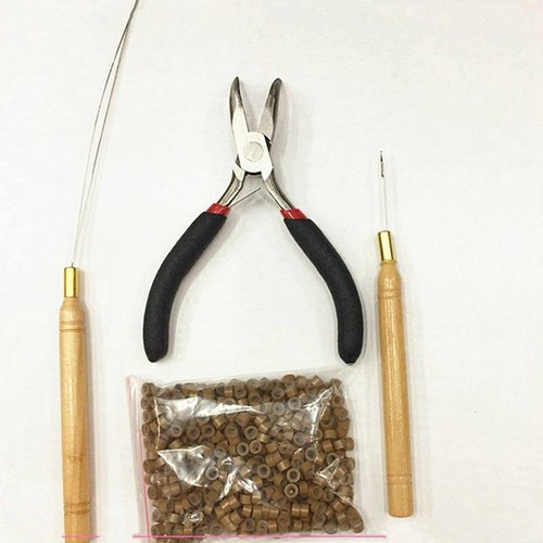 Hair Extension Kit Pliers Hook Tool For Micro Rings Loop & 500Pcs Silicone Beads - Picture 6 of 11