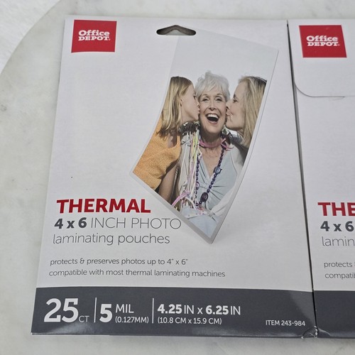 Lot Of 2 Thermal Photo Laminating Pouches 4x6 Inch 50 Count Office Depot 5-Mil - Picture 6 of 8