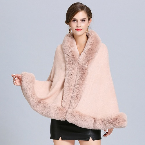 Soft Faux Rabbit Fur Cape Shawl Coat Knit Poncho Cloak Women Cardigan Wraps - Picture 16 of 22