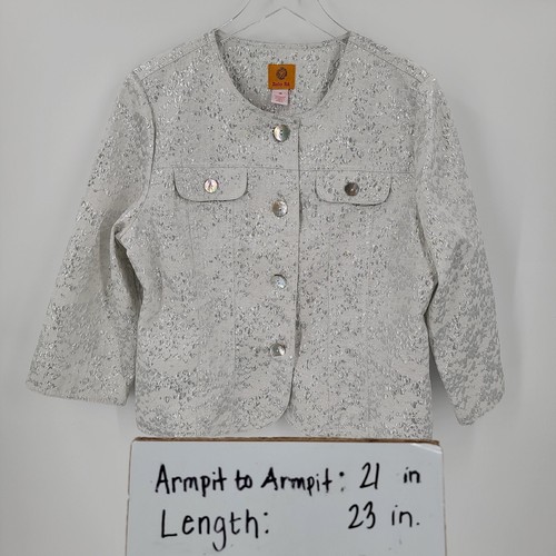 Ruby Rd. Blazer Women's 14 Metallic Silver 3/4 Sleeve Button Front Lightweight - Picture 14 of 14