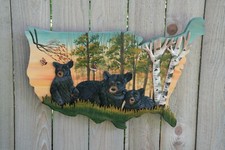 United States Decor, Handcrafted USA Wall Art, Bear Family Wood Art, Cabin Decor