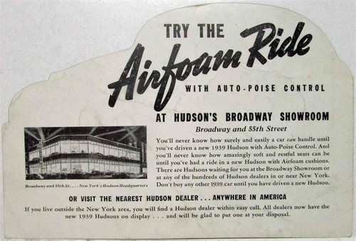 1939 Hudson Second Floor Auto Show Exhibit Die Cut Car Shape Sales Folder - Picture 3 of 3