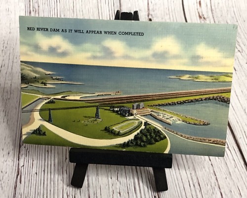 Denison Dam, überspannt den Red River im Bau TX OK Postkarte - Bild 3 von 3