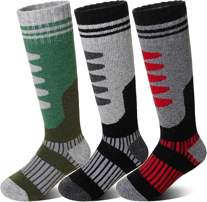3 Pairs Kid Thermal Winter Thick Warm Boot Socks for Skiing Snowboarding 8-12Y