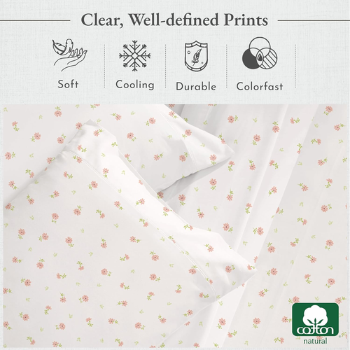 Twin Floral Sheet Set - 400 Thread Count 100% Cotton Sateen Twin Size Sheets Set - Bild 2 von 9