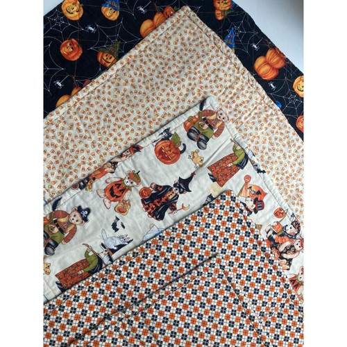Handmade Festive Fall Halloween Quilted Placemat Set Witch Pumpkin Ghost Leaves - Picture 1 of 10