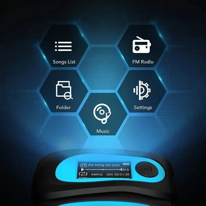 Wasserdichter MP3-Player IPX8 AGPTEK 8GB FM Radio Sport Schwimmen Blau - Bild 2 von 4