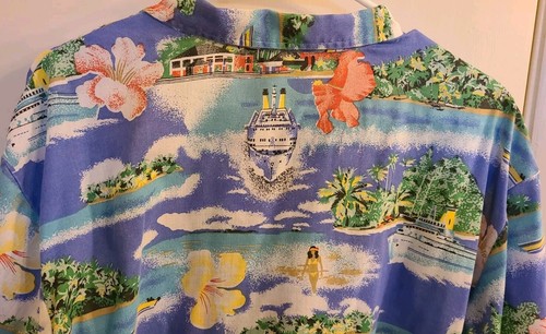 Vintage Fast Breakers Shirt Mens L Tropical Print SS Cruise Ships Flowers Boats - Picture 6 of 6
