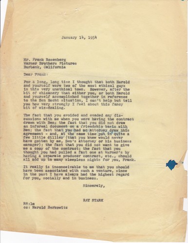5 LETTERE di HOLLYWOOD PRODUCER RAY STARK a BEN HECHT re. MIRACOLO SOTTO LA PIOGGIA, - Foto 9 di 9