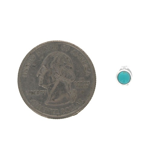 Turquoise Studs, Sterling Silver, Small Round Post Earrings, Second Hole, Mini T - Picture 2 of 4