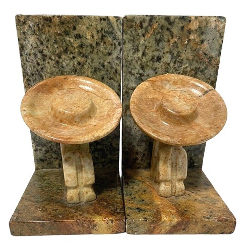 Pair of Carved Stone Bookend Siesta Sombrero Mexican Southwestern Bookends - Picture 4 of 10