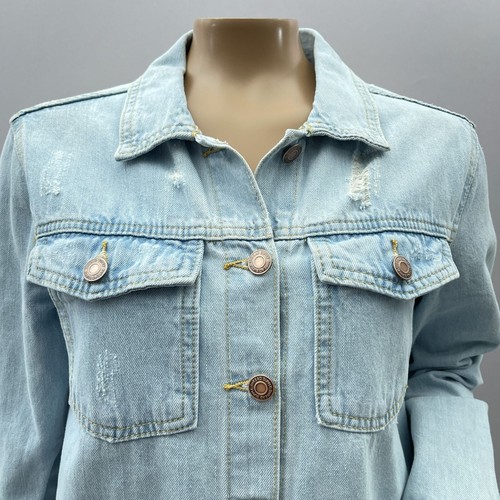 Thread & Supply Light Wash Denim Trucker Jacket Distressed Frayed Hem Womens S - Bild 2 von 11