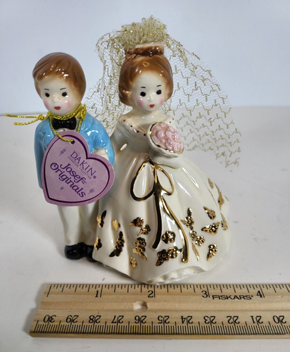 Josef Originals Braut & Bräutigam Figur Hochzeitstorte Topper blaue Jacke mit Etikett - Bild 7 von 11
