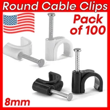 100pcs Round Cable Clips Coaxial Cord 8mm Tie Holder Speaker Wire Clip Tacks
