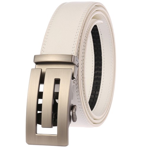 Trend Men's Leather Cowhide Belt Automatic Buckle Belt Black White Waist Strap - Picture 6 of 6