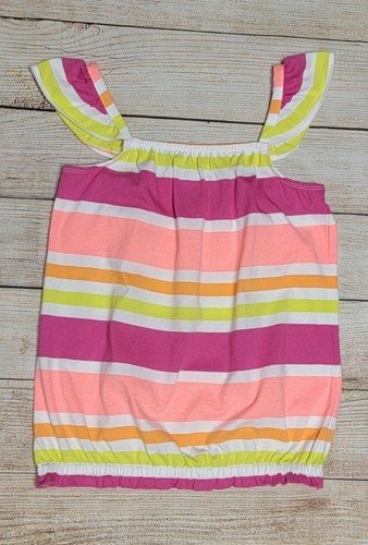NEW GYMBOREE 10 GIRLS NEON STRIPED PINK ORANGE FLUTTER SLEEVE BLOUSON TANK TOP - Picture 9 of 12