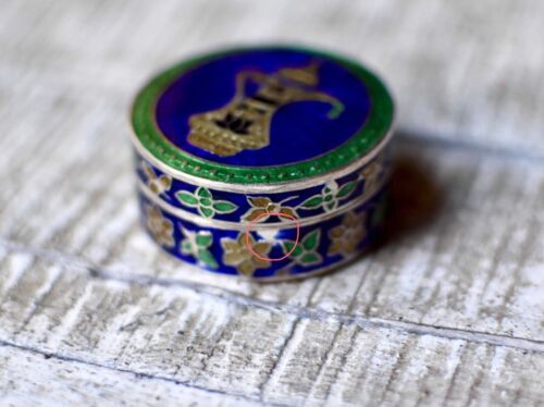 Vintage Small Sterling Silver Pills Box Silver Enameled Trinkets Box - Picture 3 of 7