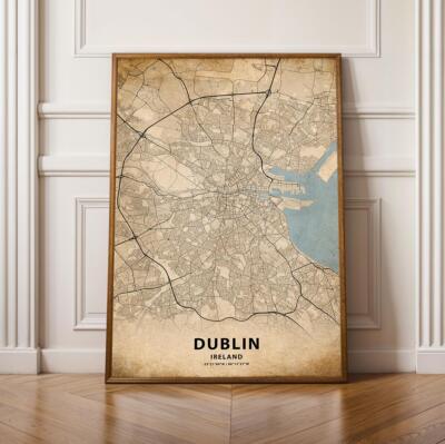 Dublin Stadtplan Druck einzigartig Wandbild gerahmt Wohndeko Poster Irland Geschenk 