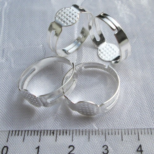 20 bagues 18mm supports métal argenté, bronze fimo résine plateau 8mm réglables - Picture 2 of 4