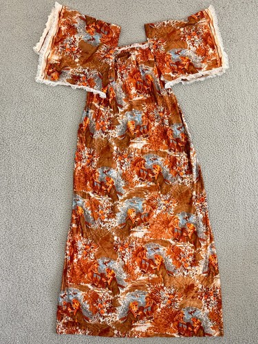 Vintage 70er Maxikleid Damen Medium English Tea Scene Print - Bild 9 von 22
