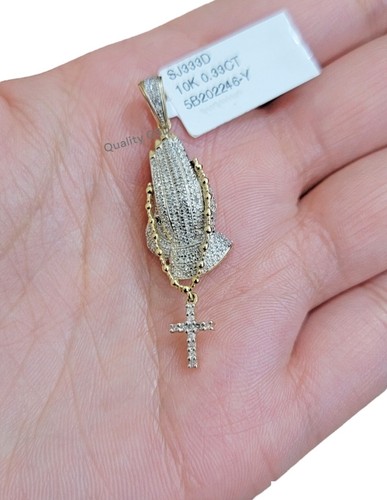 Cross Praying Hand Diamond charm pendant 10 KT Yellow gold 1/3 Carat Diamonds - Picture 3 of 6