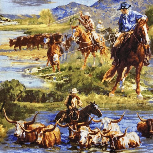 Tela de algodón acolchado para coser escena de caballo vaquero ranchero escena de caballo Ranchero - Imagen 2 de 3