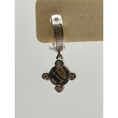 Judith Ripka Sterling Silver Smokey Topaz Diamonique CZ Hoop Dangle Earrings - Picture 4 of 8