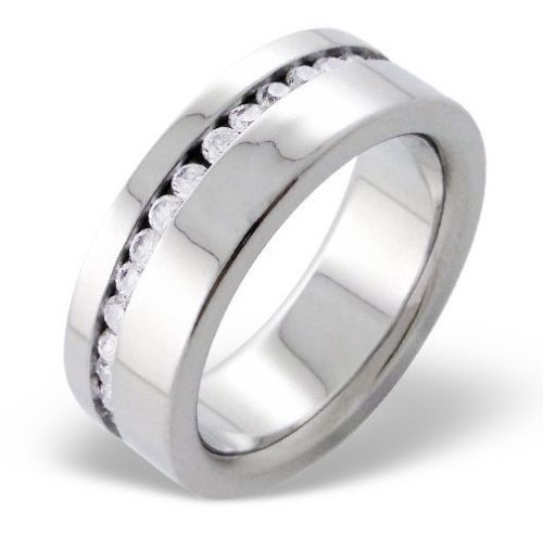 NEW 7mm Stainless Steel Clear Round Cubic Zirconia Track Ring Band Channel Set