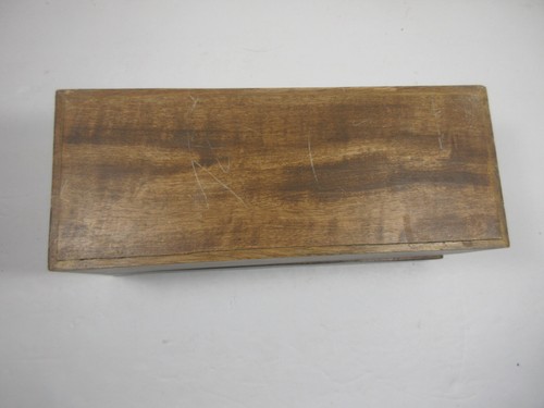 Caja de joyería baratija de madera vintage con incrustación de carcasa de abulón en tapa rústico primitivo - Imagen 8 de 15