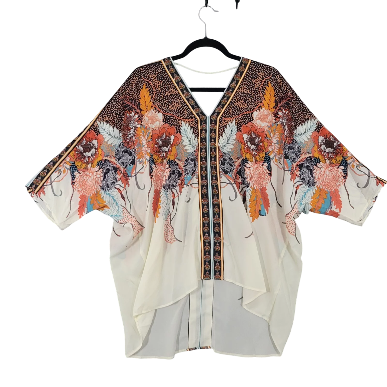 Boho Floral Scarf Print V-Neck Dolman Tunic Top in Size 1X