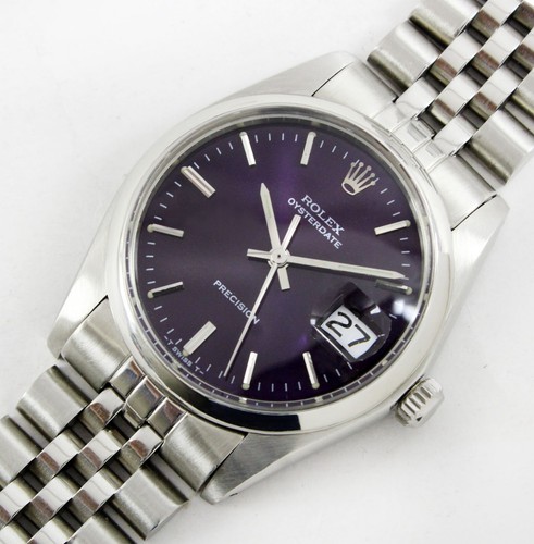 Vintage Rolex Oysterdate Precision 6694 Sunburst Purple Men Steel Watch