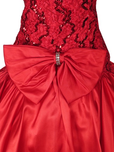 Vintage 80s Red Ruffle Sleeves Satin Sequin Lace Full Skirt Prom Party Dress S - Picture 4 of 13
