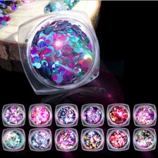 12 Colors Laser Glitter Flakes Round Shape Nail Sequins Nail Art Decoration Tips
