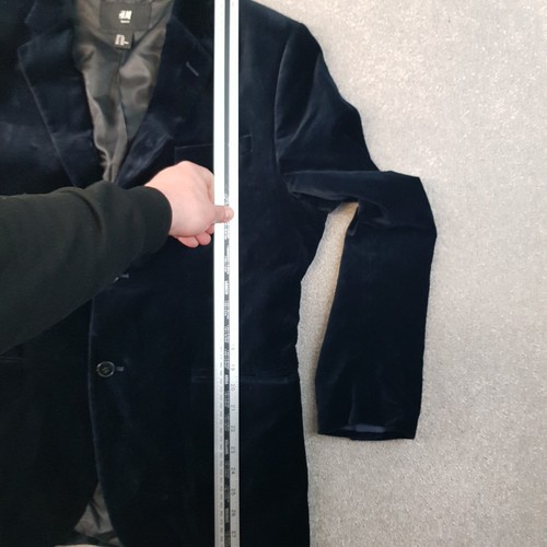 H&M Mens Jacket 42R Navy Slim Fit Velvet Tuxedo Smoking Blazer Dinner Lapels - Picture 5 of 12