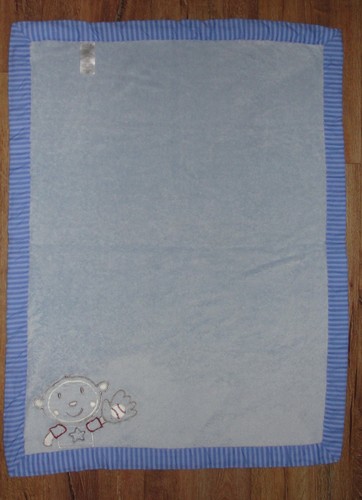 Summer Team Monkey Blue Baby Blanket Baseball Stripe Trim - Picture 3 of 4