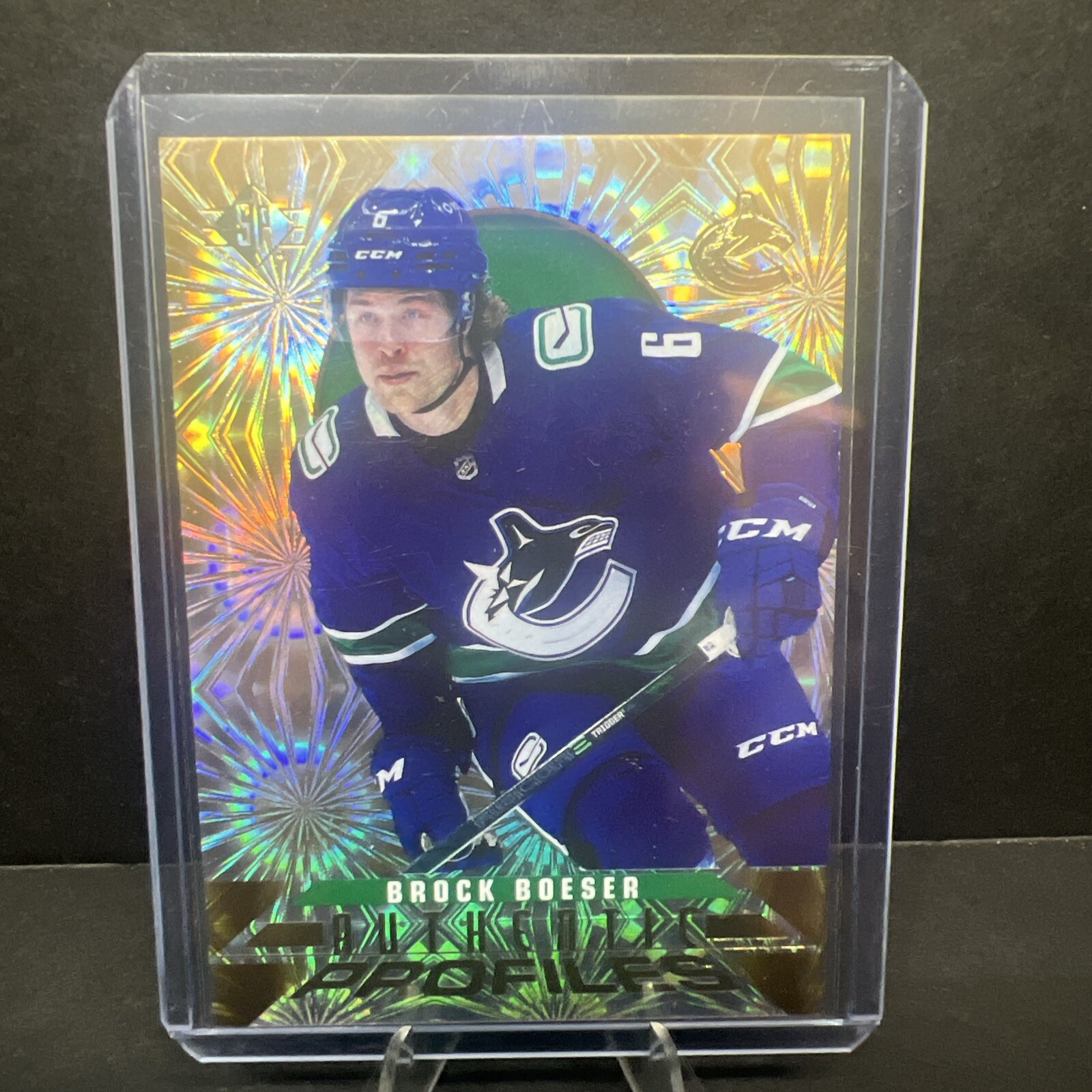 2020-21 SP Hockey Brock Boeser Authentic Profiles Pyrotechnic Gold 1:600 packs