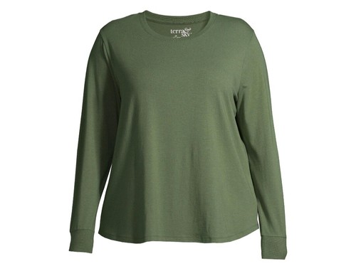 Terra & Sky Women's Plus Size Long Sleeve T-Shirt size 0X Green Scoop Neck New - Picture 4 of 9