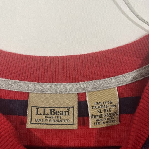 LLBean Mens Large Regular Red Blue / Navy Stripe Thermal Waffle Henley Shirt EUC - Picture 2 of 9