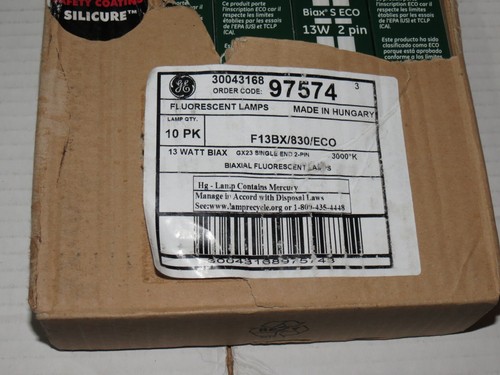 (Box of 10) GE 97574 F13BX/830/ECO 13 Watt 3000K 2 Pin GX23 Base CFL Lamp - Picture 2 of 2