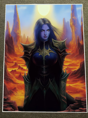 Majestic Elf Queen in Fiery Mountain Range - Poster 18x24in