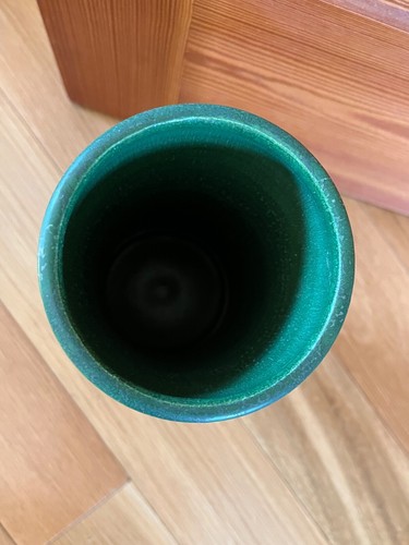 Large Scott Draves Signed Door Pottery Yummy Green Flared Pottery Vase w Dark - Picture 7 of 12