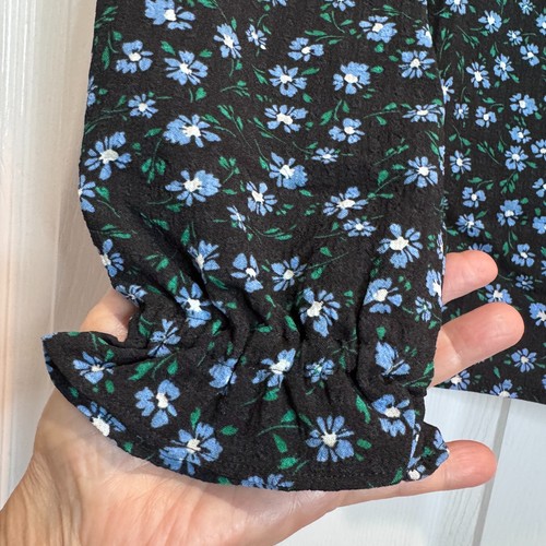 Ann Taylor Loft Peasant Blouse NWT Blue Floral Long Sleeve Ruffle Yoke Size M - Picture 9 of 16