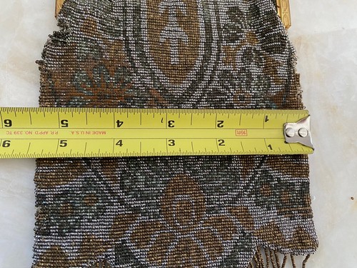 Antique Art Deco French Steel Bead Beaded Fringe Purse Clutch Flapper Bag - Picture 15 of 16