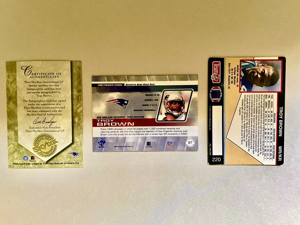 Awesome Troy Brown Lot. Authentic Auto, RC, Authentic Game Worn Jersey