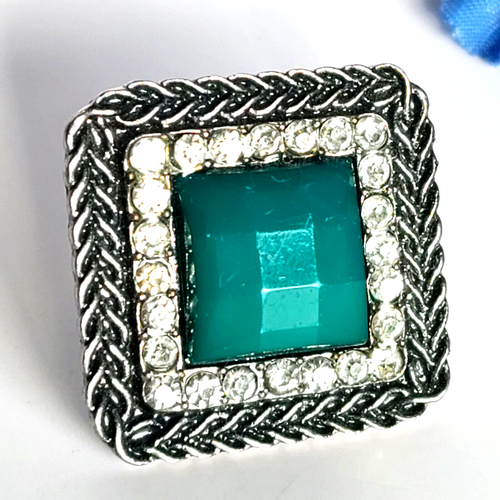 Grober verstellbarer Statement Ring Größe 7 OS grün Strass antik silberfarben - Bild 2 von 16
