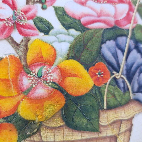 Antik 19. Jahrhundert Reispapier chinesischer Blumenstrauß Aquarell schwere BESCHÄDIGUNG - Bild 18 von 24