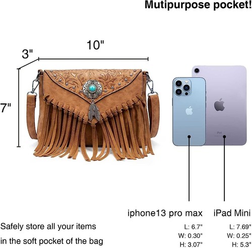 Small Crossbody Bags for Women Handbag Fringe Purse Tassel Shoulder Bag Wallet - Picture 6 of 7