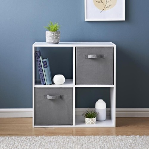 4 Cube 2 Baskets Bookcase Unit Living Room Storage Cabinet Bedroom Furniture Set - Picture 2 of 2