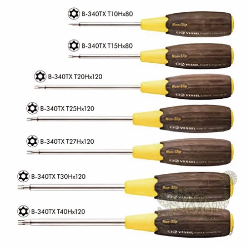 VESSEL Non Slip Woody Driver TORX Screwdriver T10H,15,20,25,27,30,40 NO.B-340TX